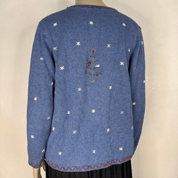 Vintage Snowman Knit Cardigan 1X Blue Winter Sweater with Matching Scarf Novelty - Picture 4 of 8